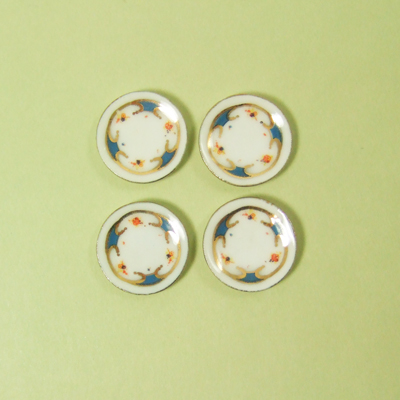 HN 07036 - 4 SALAD PLATES with unique blue and gold pattern